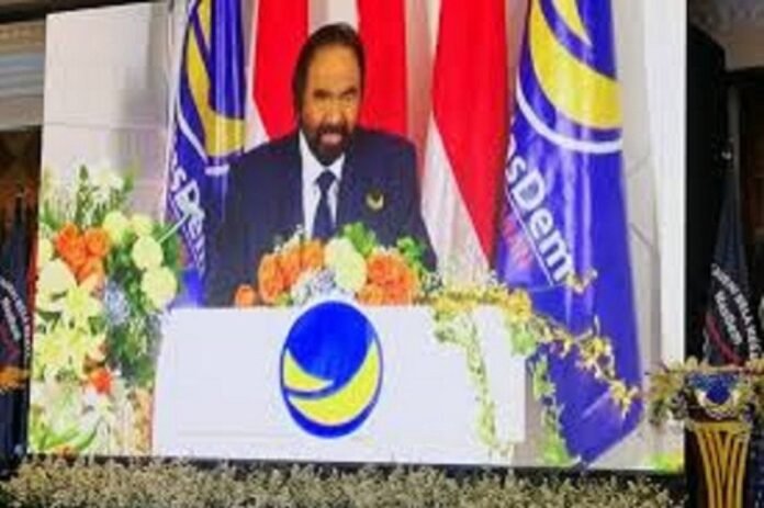 Ketua Umum Partai NasDem Surya Paloh saat memberikan sambutan secara virtual pada Peringatan HUT Ke-9 Partai NasDem di Kampus Akademi Bela Negara (ABN), Pancoran, Jakarta Selatan, Rabu (11/11/2020). ANTARA | SYAIFUL HAKIM Ketua Umum Partai NasDem Surya Paloh. ANTARA | SYAIFUL HAKIM