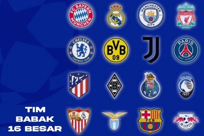 Ilustrasi logo tim-tim peserta babak 16 besar Liga Champions