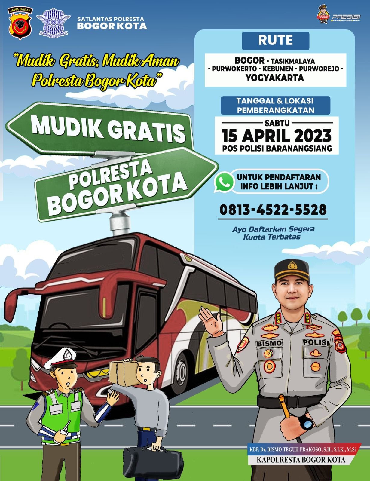 Polresta Bogor Gelar Mudik Gratis, Ada 5 Kota Tujuan, Berikut Cara Daftarnya