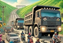 Jalan Rusak Parah, Truk Tronton Proyek Bendungan Cijurey Dikeluhkan Warga