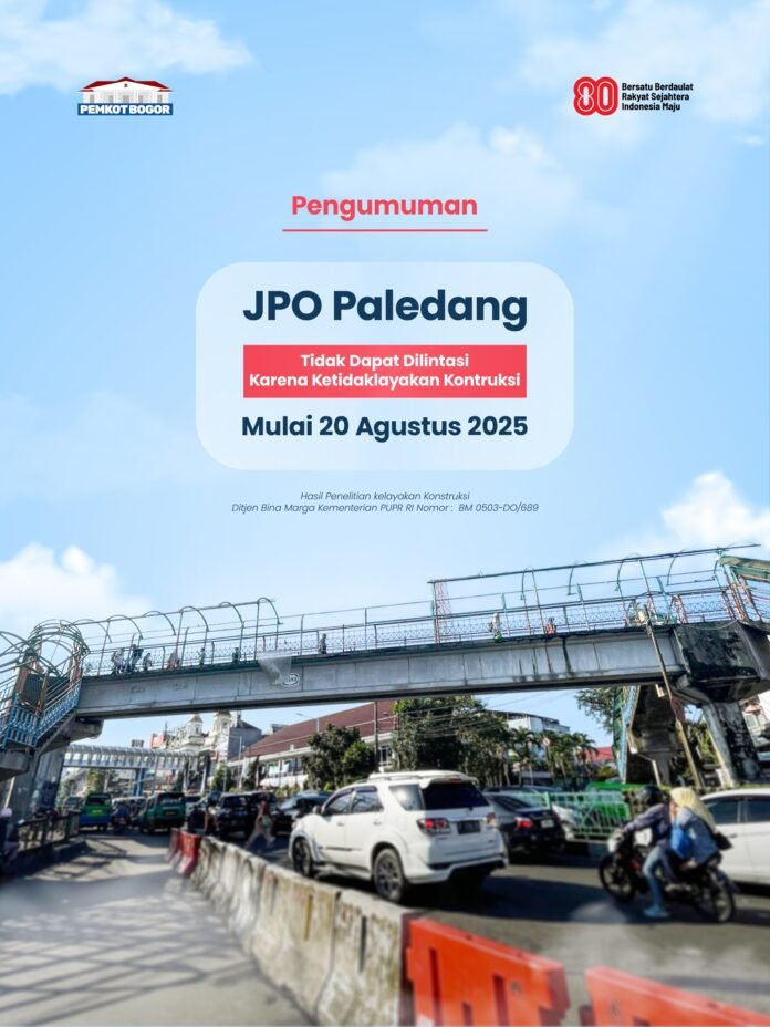 Pengumuman peniutupan JPO Paledang Bogor. Foto: Harnas.id/ pemkot Bogor