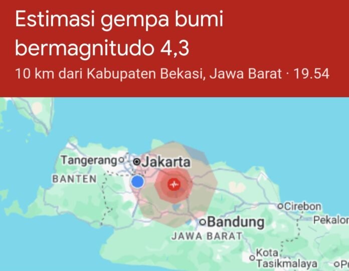 gempa magnitudo 4,9 mengguncang Bekasi, Rabu (20/8/2025) malam. Getaran terasa hingga Depok, Karawang, dan sebagian wilayah Jakarta. Foto: Harnas.id/ Istimewa