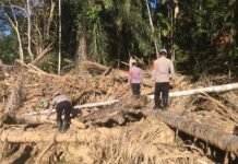 Brimob Bersih-bersih Sungai di Agam Sumbar, Antisipasi Banjir Susulan Personel Brimob membersihkan material sisa banjir di bantaran sungai Kabupaten Agam, Sumatera Barat (dok. Polri).