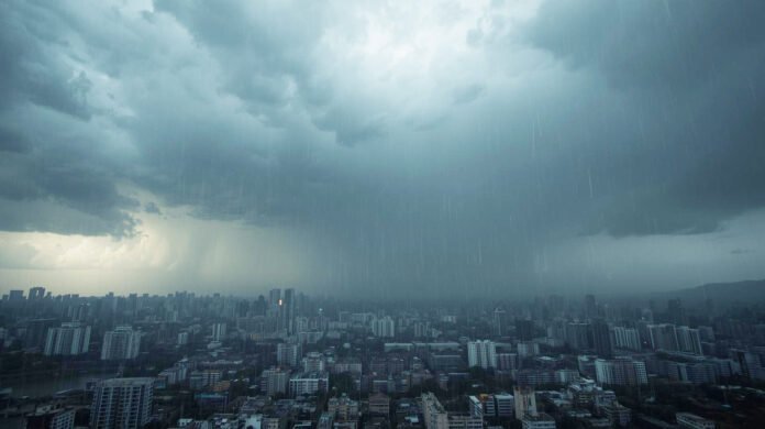 Ilustrasi hujan dengan intensitas tinggi di kawasan perkotaan Jabodetabek.