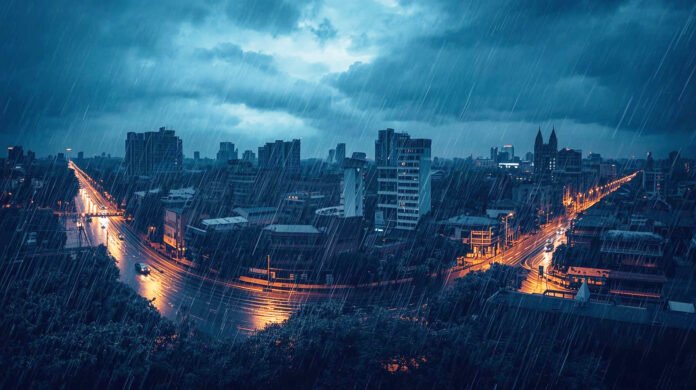 Ilustrasi kondisi hujan lebat dan awan tebal. Image: Canva.