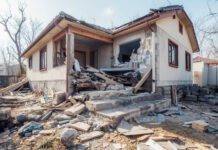 Gempa M 6,4 di Pacitan mengakibatkan kerusakan di tiga provinsi, ratusan warga terdampak Ilustrasi rumah rusak akibat gempa bumi. Image: Canva.