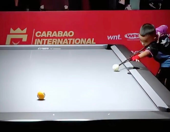 Tangkapan layar Fajar Alamri saat tampil di Carabao International Open 2026 di Jakarta. Foto: IG/@carabao_billiards