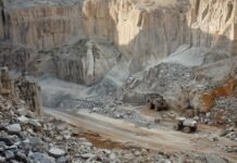 Inovasi Dosen IPB Masuk 117 Inovasi Indonesia 2025, Mikroba Lokal Disiapkan Hijaukan Tambang Kapur Ilustrasi area tambang batuan kapur dengan lahan terbuka pasca-eksploitasi. Foto: Canva AI