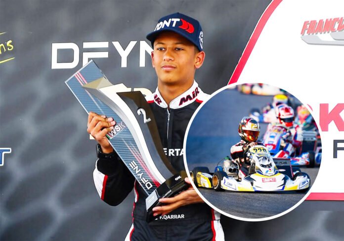 Qarrar Firhand naik podium usai finis kedua di WSK Super Master Series 2026 di Italia. Foto: Instagram Qarrar Firhand