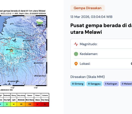 Gempa M5,3 Guncang Melawi Dini Hari, Getaran Berpusat di Darat Terjadi di Timur Laut Kalimantan Barat Aktivitas gempa bumi yang mengguncang wilayah Melawi, Kalimantan Barat. Foto: BMKG