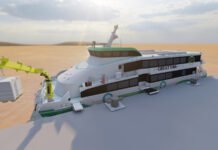 Tim Nawasena ITS Raih Juara 2 Kompetisi Desain Kapal Dunia Lewat Konsep Feri Ramah Lingkungan Desain kapal feri MV Great Idia karya Tim Nawasena ITS dalam kompetisi internasional WFSA. Foto: Humas ITS