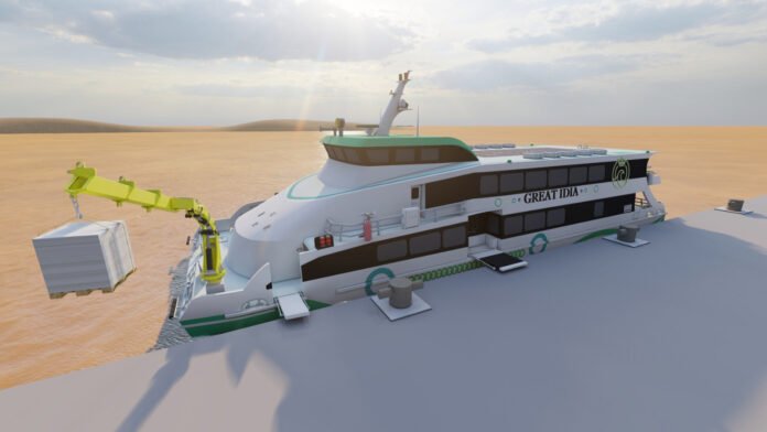 Desain kapal feri MV Great Idia karya Tim Nawasena ITS dalam kompetisi internasional WFSA. Foto: Humas ITS