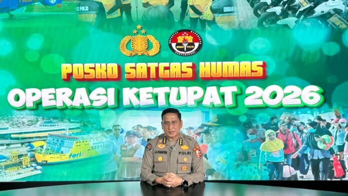 Kombes Pol Jansen Avitus Panjaitan memaparkan perkembangan arus mudik Operasi Ketupat 2026. Foto: Polri