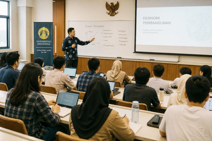 Ilustrasi aktivitas perkuliahan di perguruan tinggi. Foto: Canva AI
