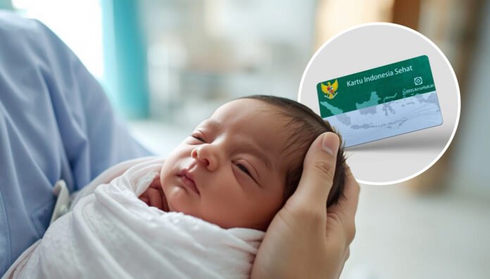 Ilustrasi bayi baru lahir dan kartu BPJS Kesehatan sebagai simbol kepesertaan JKN. Foto: Canva AI