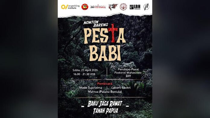 Poster film dokumenter Pesta Babi yang menyoroti proyek strategis nasional di Papua Selatan. Foto: Istimewa