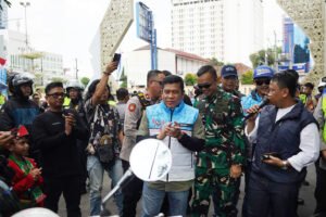 Wali Kota Depok Supian Suri memberikan sambutan pada perayaan HUT ke-27 Kota Depok. Foto: Harnas.id