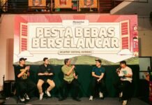 PBB 2026 Buka Ruang Pulang, Seringai hingga Hindia Siap Guncang Pakansari Suasana Konferensi Pers Pesta Bebas Berselancar 2026 di Bogor jelang pelaksanaan festival musik pada Juni 2026. Foto: Harnas.id