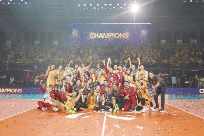 Pemain Jakarta Bhayangkara Presisi saat bertanding di final AVC Men’s Club Championship 2026 di Pontianak. Foto: Harnas.id