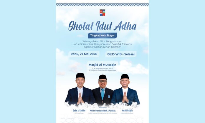 Poster informasi pelaksanaan Sholat Idul Adha 1447 H tingkat Kota Bogor di Masjid Al Muttaqin, Bogor Utara. Foto: IG Pemkot Bogor Poster informasi pelaksanaan Sholat Idul Adha 1447 H tingkat Kota Bogor di Masjid Al Muttaqin, Bogor Utara. Foto: IG Pemkot Bogor