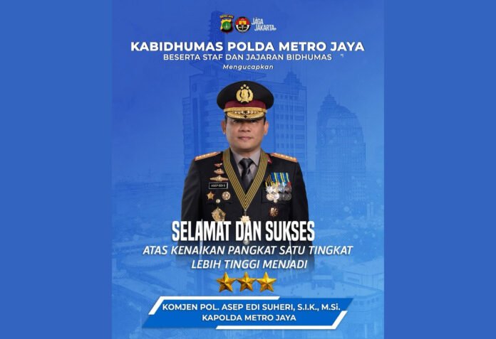 Kapolda Metro Jaya Irjen Asep Edi Suheri mendapatkan kenaikan pangkat satu tingkat lebih tinggi menjadi komisaris jenderal (komjen) atau jenderal bintang tiga. Foto: IG @poldametrojaya