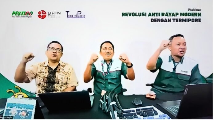 Suasana webinar nasional “Revolusi Anti-Rayap Modern dengan TermiPore” yang digelar Pestigo, BRIN, dan TermiPore dengan diikuti peserta dari berbagai kalangan industri konstruksi dan properti. Foto: Harnas.id