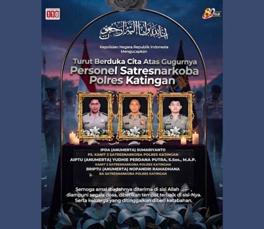Tiga Anggota Satresnarkoba Polres Katingan Gugur Saat Bertugas, Kapolri Berikan Kenaikan Pangkat Anumerta tiga personel Satresnarkoba Polres Katingan yang gugur saat menjalankan tugas (Dok. Polri)