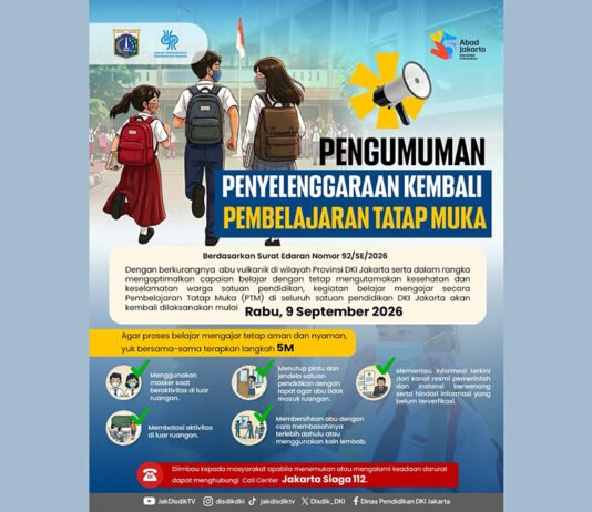 Besok Sekolah di Jakarta Kembali Normal, Pramono Sebut Abu Vulkanik Sudah Menurun Informasi Disdik DKI Jakarta tentang Kembali Normalnya Kegiatan Belajar Mengajar. Foto; Disdik DKI