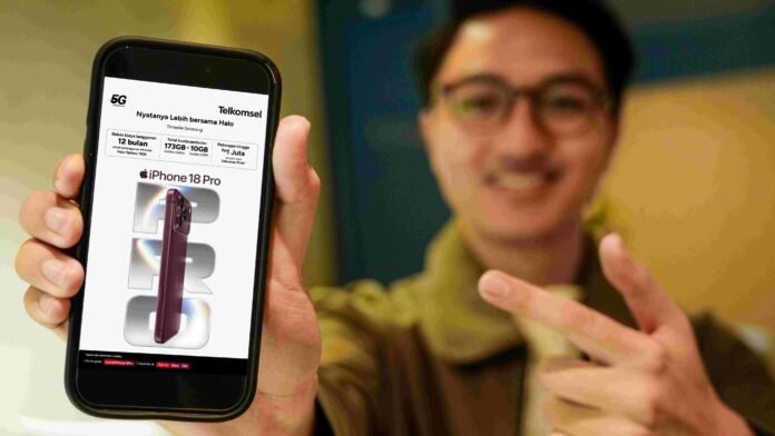 Telkomsel menghadirkan pilihan bundling iPhone 18 Pro dan iPhone 18 Pro Max melalui paket Halo dan SIMPATI, dengan kuota internet dan potongan harga melalui penukaran Telkomsel POIN. Foto: Harnas.id